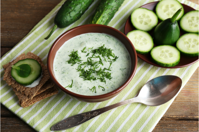 Gaspacho de concombre et tzatziki