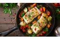 PAVE DE LIEU POELE AUX EPICES ET LEGUMES ROTIS