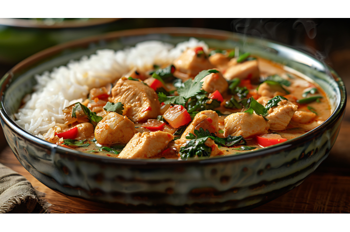 Wok de poulet au lait de coco et au deux curry