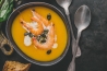 VELOUTE DE CAROTTES ET LANGOUSTINES ROTIES AU CARVI VELOUTE DE CAROTTES ET LANGOUSTINES ROTIES AU CARVI